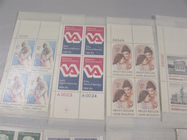 15 & 22 CENT US POSTAGE STAMP BLOCKS IN GLASSINE ENVELOPES-UNUSED