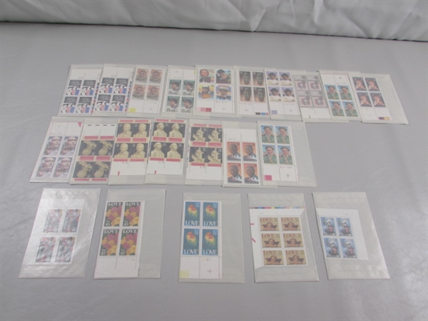 25-60 CENT US POSTAGE STAMP BLOCKS IN GLASSINE ENVELOPES-UNUSED