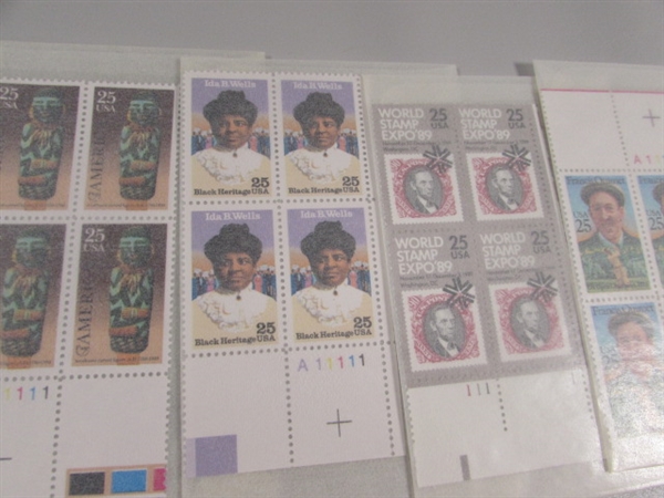 25-60 CENT US POSTAGE STAMP BLOCKS IN GLASSINE ENVELOPES-UNUSED