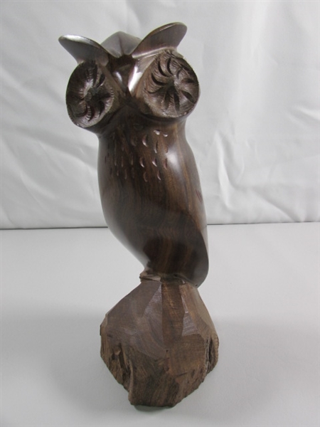 CARVED IRONWOOD & RESIN OWL STATUES