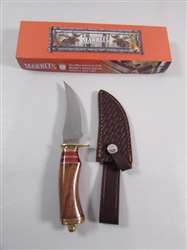 NEW - MARBLES WOOD/BRASS HANDLE KNIFE W/TOOLED LEATHER SHEATH