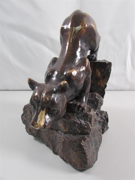 BRONZE COLORED COUGAR STATUE - RESIN