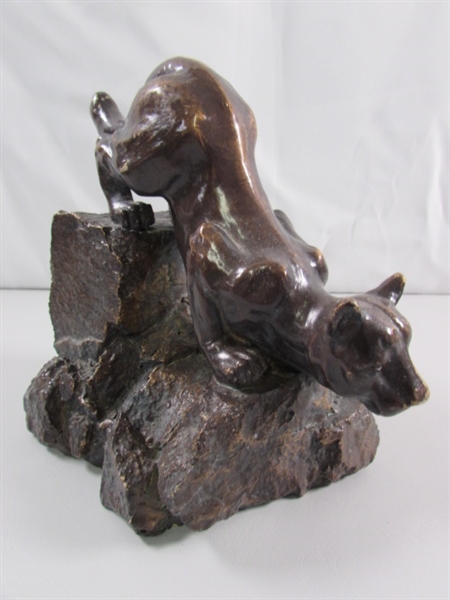 BRONZE COLORED COUGAR STATUE - RESIN