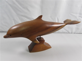 MYRTLEWOOD CARVED DOLPHIN ON PIN STAND