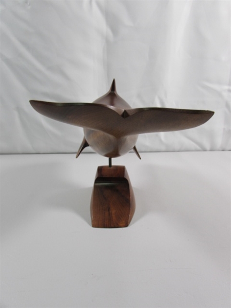 MYRTLEWOOD CARVED DOLPHIN ON PIN STAND