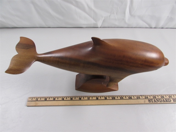 MYRTLEWOOD CARVED DOLPHIN ON PIN STAND