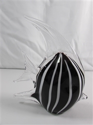 HAND BLOWN BLACK & WHITE GLASS ANGEL FISH