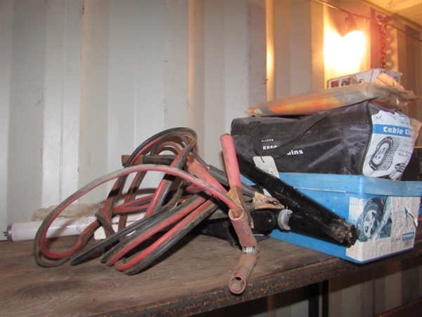 JUMPER CABLES, JACK, 12V INFLATOR, TIRE CHAINS & CABLES & MORE