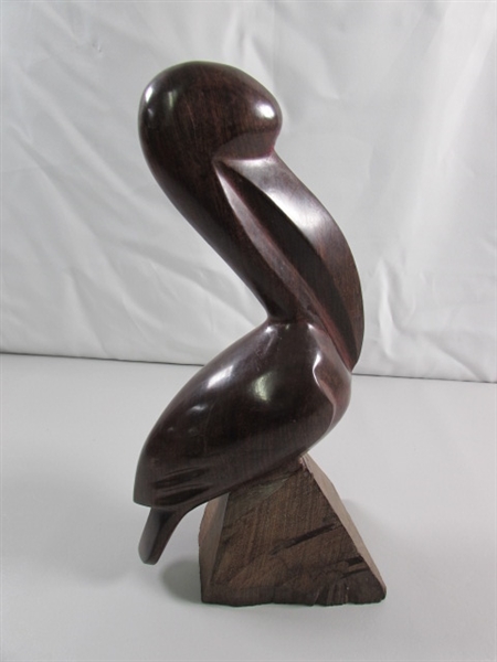 CARVED IRONWOOD PELICAN STATUE