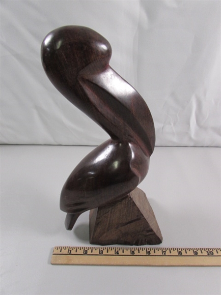 CARVED IRONWOOD PELICAN STATUE