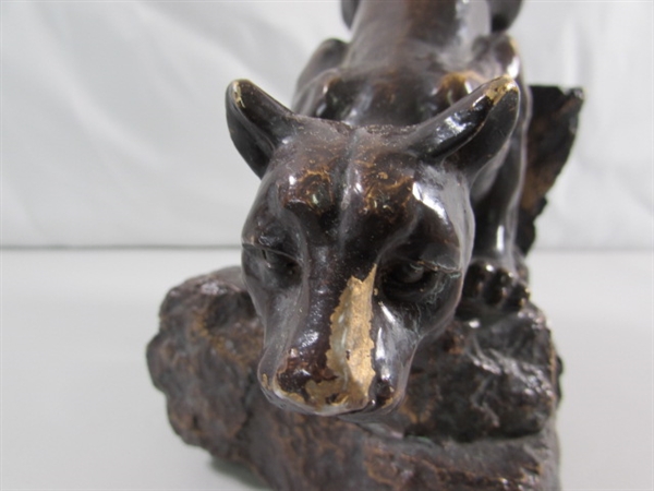 BRONZE COLORED COUGAR STATUE - RESIN