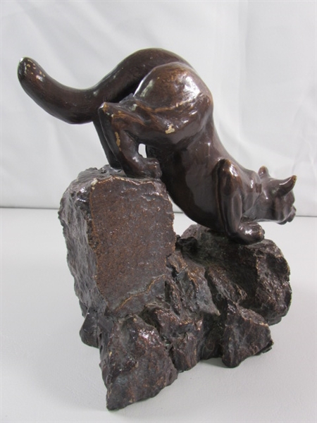 BRONZE COLORED COUGAR STATUE - RESIN