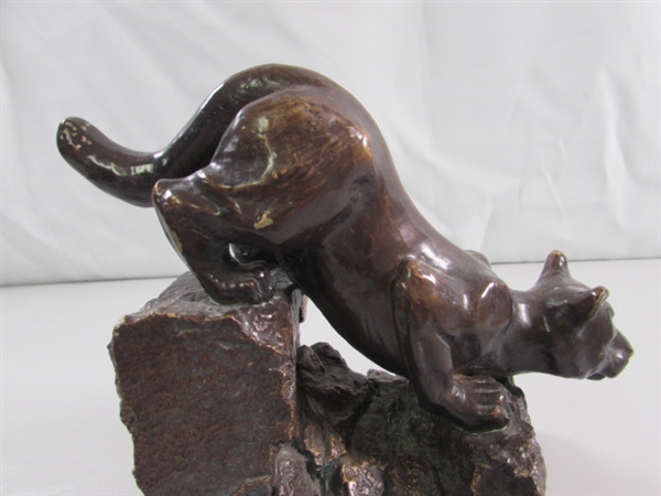 BRONZE COLORED COUGAR STATUE - RESIN