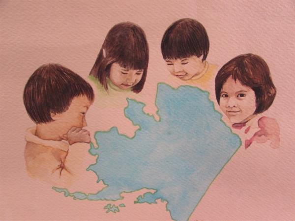 ALASKAN NATIVE CHILDREN ART ON WATERCOLOR PAPER