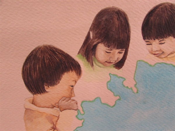 ALASKAN NATIVE CHILDREN ART ON WATERCOLOR PAPER