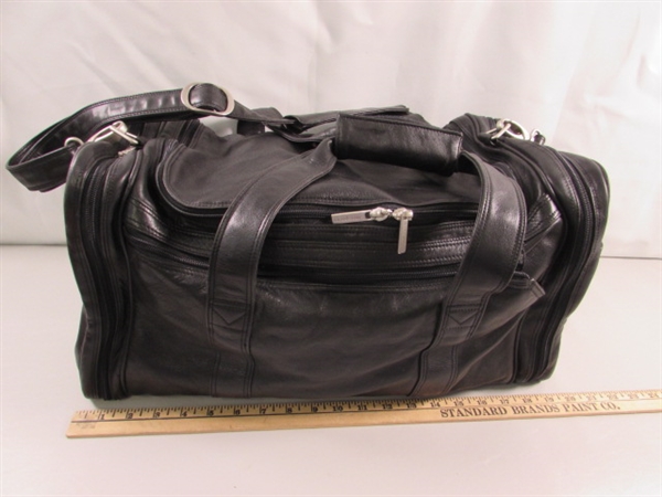 LEATHER DUFFLE W/TRAVEL BAGS