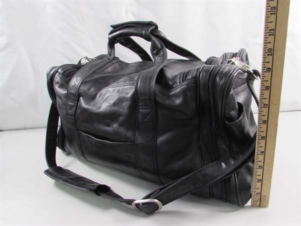 LEATHER DUFFLE W/TRAVEL BAGS