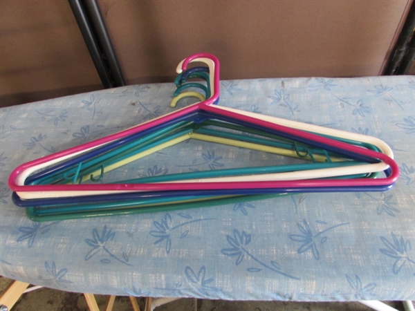 IRON, IRONING BOARD, HANGERS, DRYING RACK & CLOTHES HAMPER