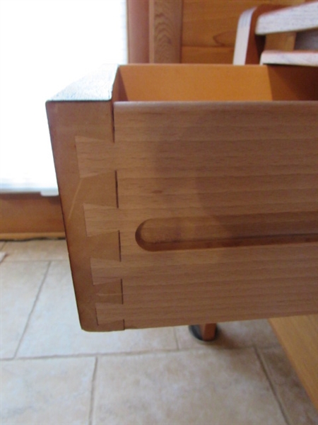 TEAK OFFICE DESK W/DOVETAILED DRAWERS & OFFICE CHAIR