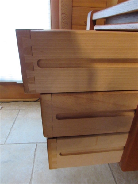 TEAK OFFICE DESK W/DOVETAILED DRAWERS & OFFICE CHAIR