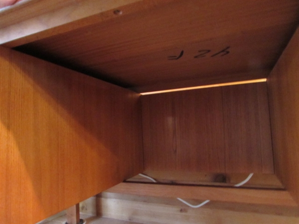 TEAK OFFICE DESK W/DOVETAILED DRAWERS & OFFICE CHAIR