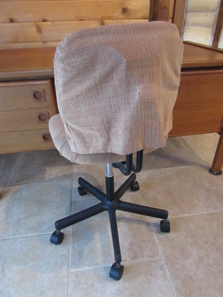 TEAK OFFICE DESK W/DOVETAILED DRAWERS & OFFICE CHAIR