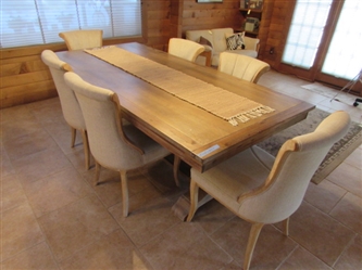 PIER 1 DINING TABLE W/6 UPHOLSTERED CHAIRS