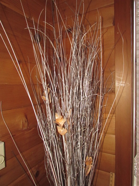 FLOOR VASE W/BRANCHES & 2 WICKER BASKETS