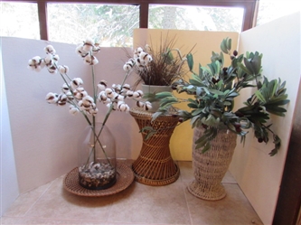 DECOR - WICKER, FAUX GREENERY & COTTON STEMS IN VASES & POTS