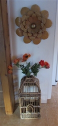 RATTAN BIRDCAGE W/FAUX ORIENTAL POPPIES & METAL FLOWER