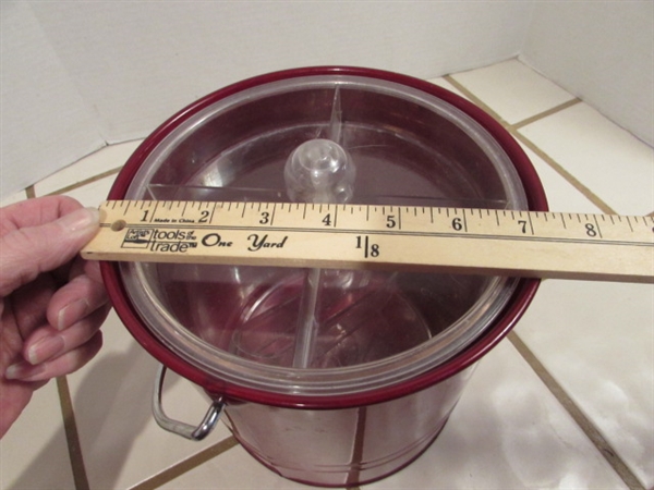 VINTAGE SHANGHAI SERVING BOWL, BLACK PEDASTAL PLATE & ICE BUCKET