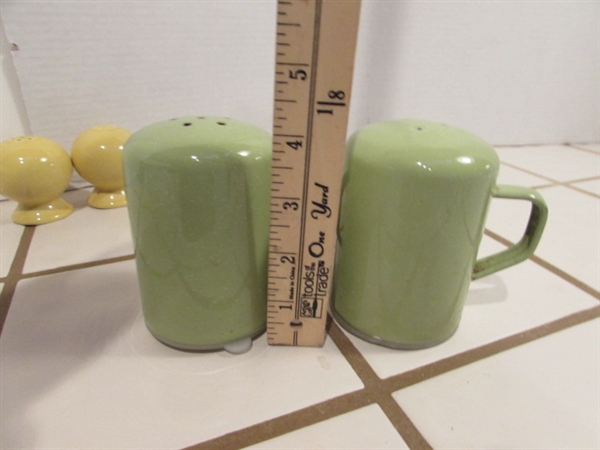 FIESTA WARE & ENAMELWARE SALT & PEPPER SHAKERS, 2 CERAMIC NAPKIN HOLDERS