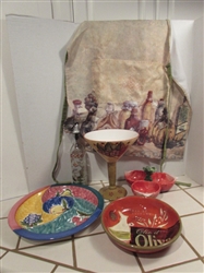 COLORFUL SERVING DISHES & APRON