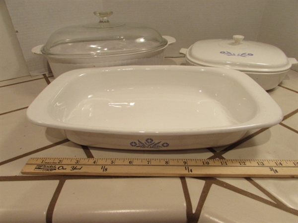 CORNING WARE BLUE CORNFLOWER CASSEROLES & CORELLE COVERED CASSEROLE