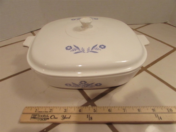 CORNING WARE BLUE CORNFLOWER CASSEROLES & CORELLE COVERED CASSEROLE