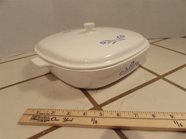 CORNING WARE BLUE CORNFLOWER CASSEROLES & CORELLE COVERED CASSEROLE