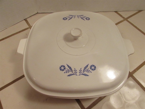 CORNING WARE BLUE CORNFLOWER CASSEROLES & CORELLE COVERED CASSEROLE