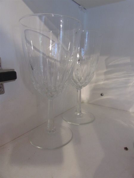 VINTAGE YELLOW FOOTED TUMBLERS, MISC. GLASSWARE, JARS & MORE