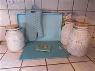 CANISTERS, COOKIE SHEET, TRAY, CUTTING BOARD & MORE