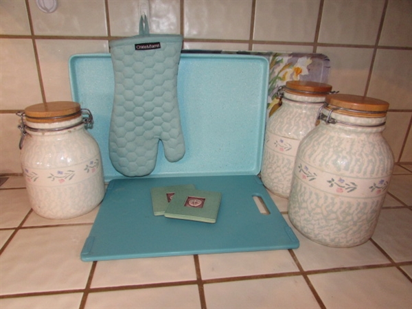 CANISTERS, COOKIE SHEET, TRAY, CUTTING BOARD & MORE