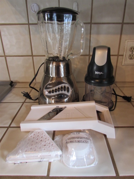 OSTER 16-SPEED BLENDER, NINJA CHOPPER & SLICING TOOL