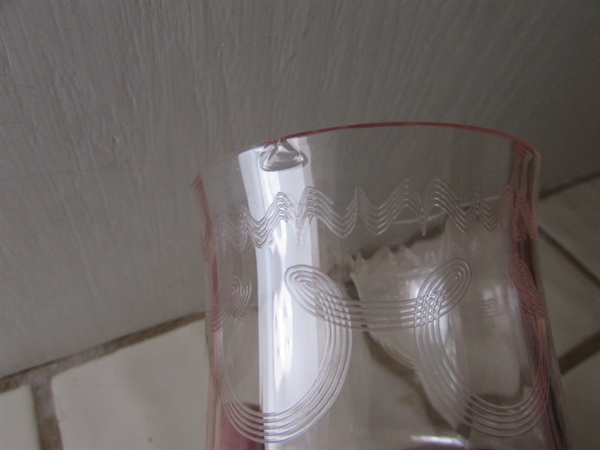 VINTAGE ETCHED PINK DEPRESSION ERA STEMWARE GLASSES