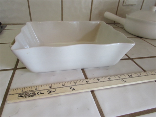 WORLD MARKET WHITE SERVING DISH & LIDDED POT