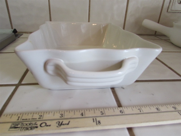 WORLD MARKET WHITE SERVING DISH & LIDDED POT