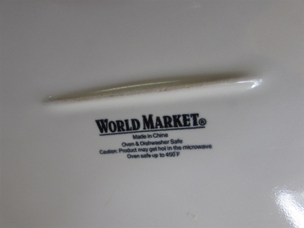 WORLD MARKET WHITE SERVING DISH & LIDDED POT