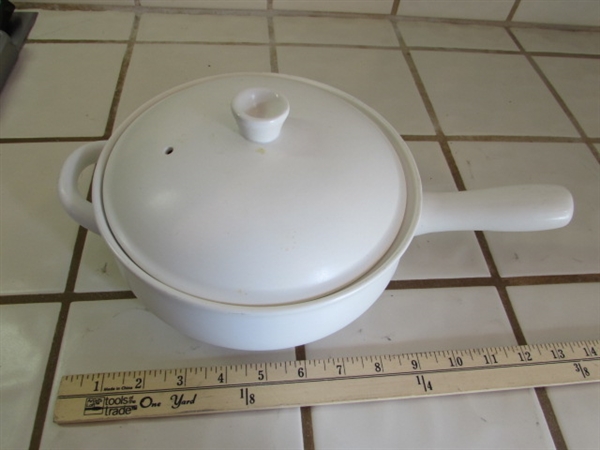 WORLD MARKET WHITE SERVING DISH & LIDDED POT