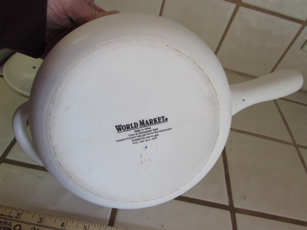 WORLD MARKET WHITE SERVING DISH & LIDDED POT