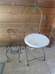 CHAIR PLANT STAND & VINTAGE FOLDING CHAIR WITH STONE SEAT