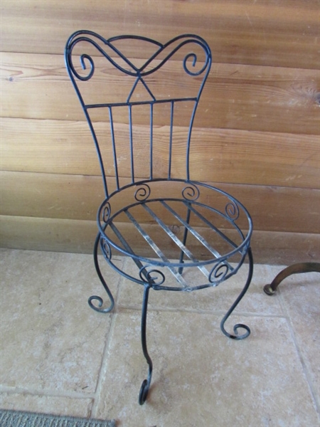 CHAIR PLANT STAND & VINTAGE FOLDING CHAIR WITH STONE SEAT