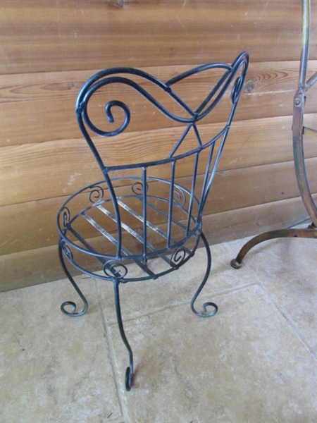 CHAIR PLANT STAND & VINTAGE FOLDING CHAIR WITH STONE SEAT